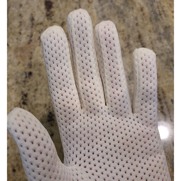 Vtg Size S Stretch Nylon Off-White 7.5" Formal Gloves Perforated Stripe Buttons - Picture 13 of 16